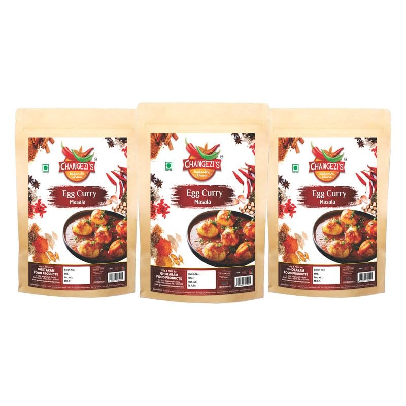 Changezi's Authentic Anda Curry Masala | Egg Masala | Anda Masala/Egg Curry Masala | Aromatic Spicy Anda Bhurji/Egg Bhurji Masala | Stone Ground Rich Spice Mix Easy to Cook-980Gx3Pk