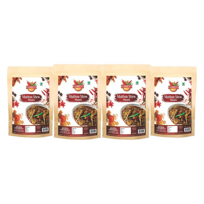 Changezi's Stone Ground Authentic Stew Masala/Meat Mutton Stew Masala | Chicken/Murgh Stew Masala/Nadan Mutton STEW MASALA | Easy & Ready to Cook Exotic Rich Spices Blend-240Gx4Pk