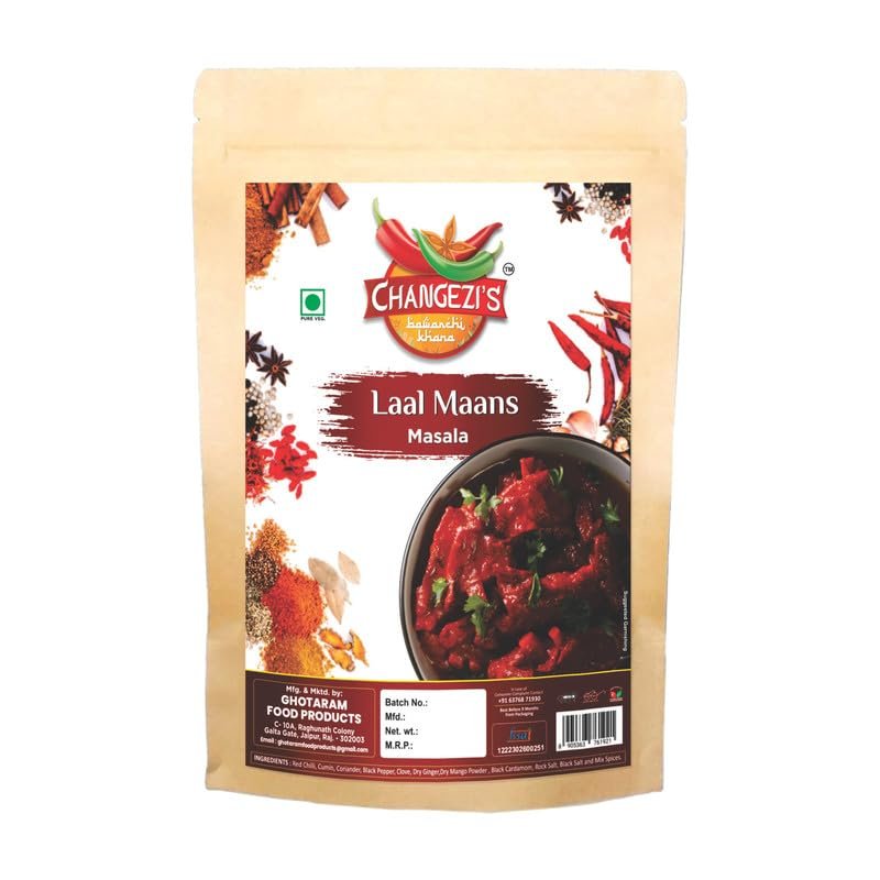 Changezi's Masala Hot Red Mutton Curry/Laal Maans/Laal Maas Masala | Rich Spices Mix Masala | Jaipur Authentic Marwari Laal Maas/Mutton Lamb Curry Masala | Curry Powder-150Gx1Pk