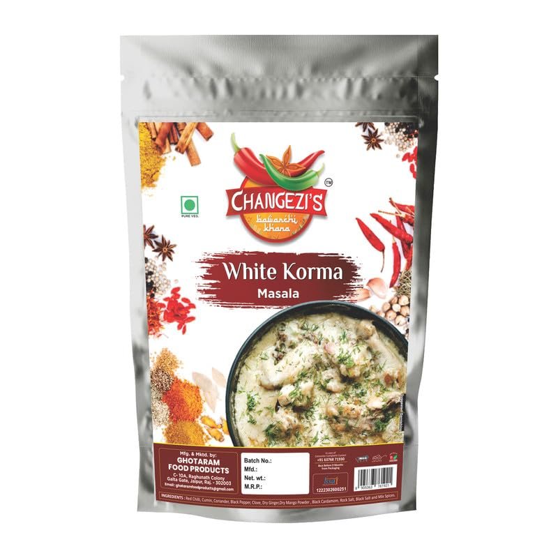 Changezi's Shahi Mughlai White Korma Masala | White Mutton Chicken Qorma Masala | Artisanal Chicken Vellai Kuruma Masala | Safed Qorma Masala | Easy to Cook Exotic Spice Blend-980Gx1Pk