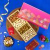DI MITHAI NATION Cashew, Almond, Pistachio and Raisin (50 Gram Each) In Classic Pink Tree Box with Elegant Om Rakhi Set of 2 for Rakshabandhan Gift Pack view 1