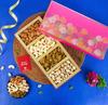 DI MITHAI NATION Cashew, Almond, Pistachio and Raisin (50 Gram Each) In Classic Pink Tree Box with Elegant Om Rakhi Set of 2 for Rakshabandhan Gift Pack view 3