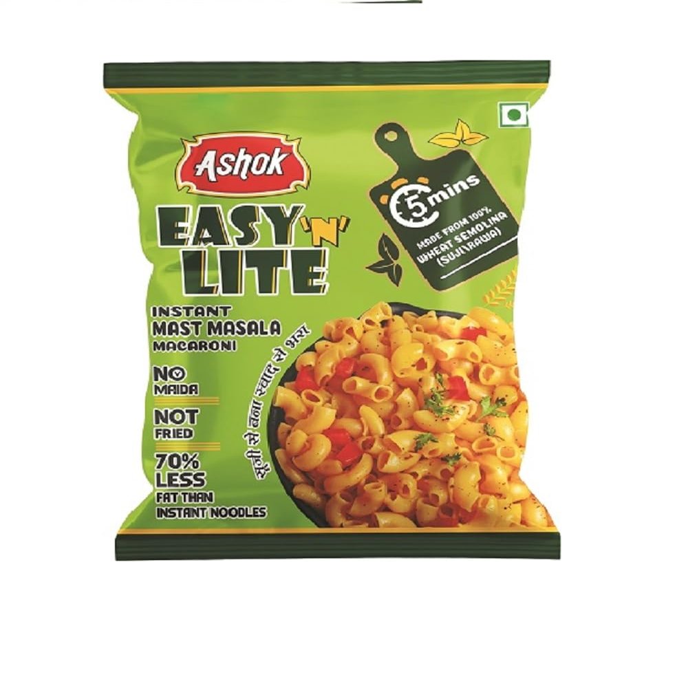 ASHOK EASY'n LITE Mast/Magic Masala Instant Macaroni 55g,Not Fried,0% Cholesterol,100% Suji/Rawa,Vegan Friendly (Pack Of 12, Instant Macaroni Mast Masala)
