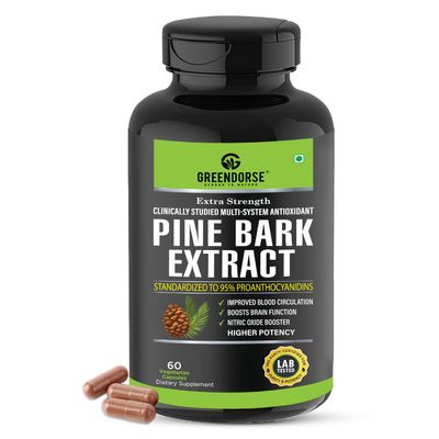 GREENDORSE Pine Bark Extract (95% Proanthocyanidins) with 50% EGCG from Green tea and 0.45% capacasin from Cayenne Pepper| For Blood Flow, Nitric Oxide Production, Antioxidant Powerhouse, Protects Against Cellular Oxidation| Premium Circulatory Compl