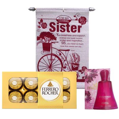 Saugat Traders Rakhi Gift Set for Sister | Scroll Card with Perfume and Chocolate Box | Rakhi Return Gift for Younger Sister, Elder Sister