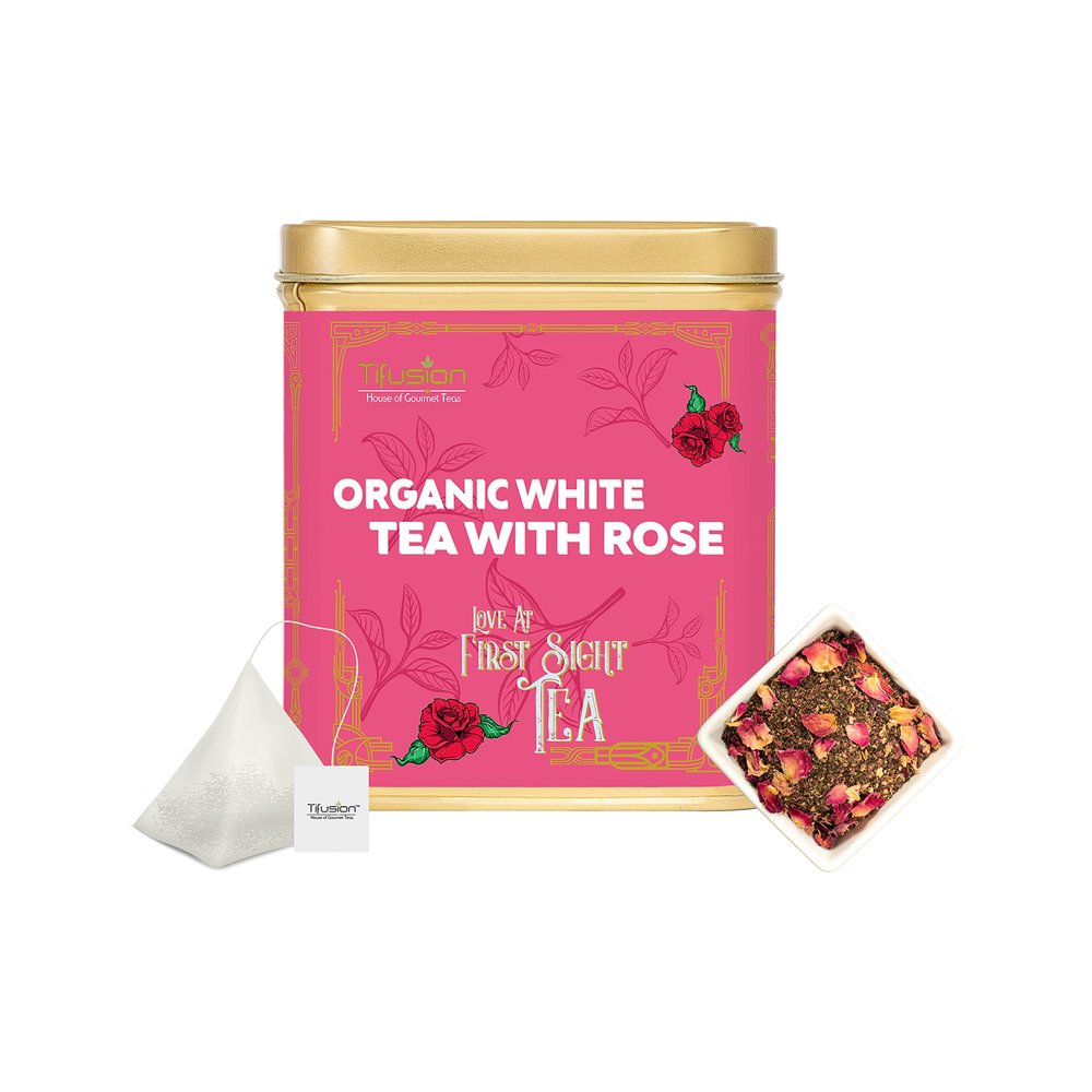 Tifusion Organic White Tea with Rose for Healthy Hair & Glowing Skin With Green World Healthiest Tea Antioxidant Herbal Cooler Tea (30 Tea Bag, 30 Serving Cups)