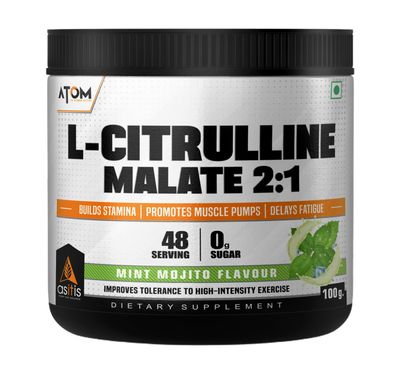 AS-IT-IS ATOM L Citrulline Malate 2:1-100gms | 48 servings | 0 Sugar | Improves Tolerance to High-Intensity Exercise | Builds Stamina | Mint mojito Flavour