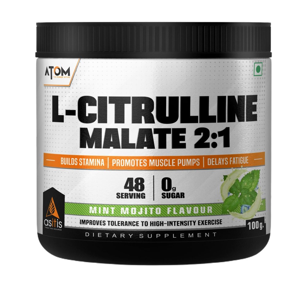 AS-IT-IS ATOM L Citrulline Malate 2:1-100gms | 48 servings | 0 Sugar | Improves Tolerance to High-Intensity Exercise | Builds Stamina | Mint mojito Flavour