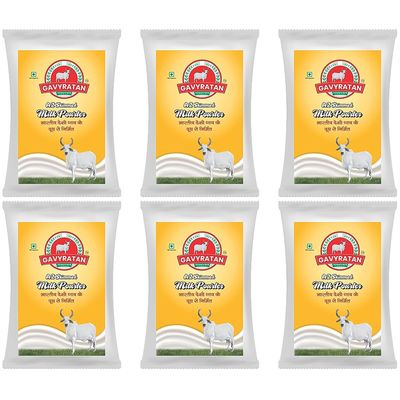 GAVYRATAN Pure & Premium Skimmed Milk Powder with Extra Protein 500Gm | Perfect for Making Tea & Coffee (Pack of 6)