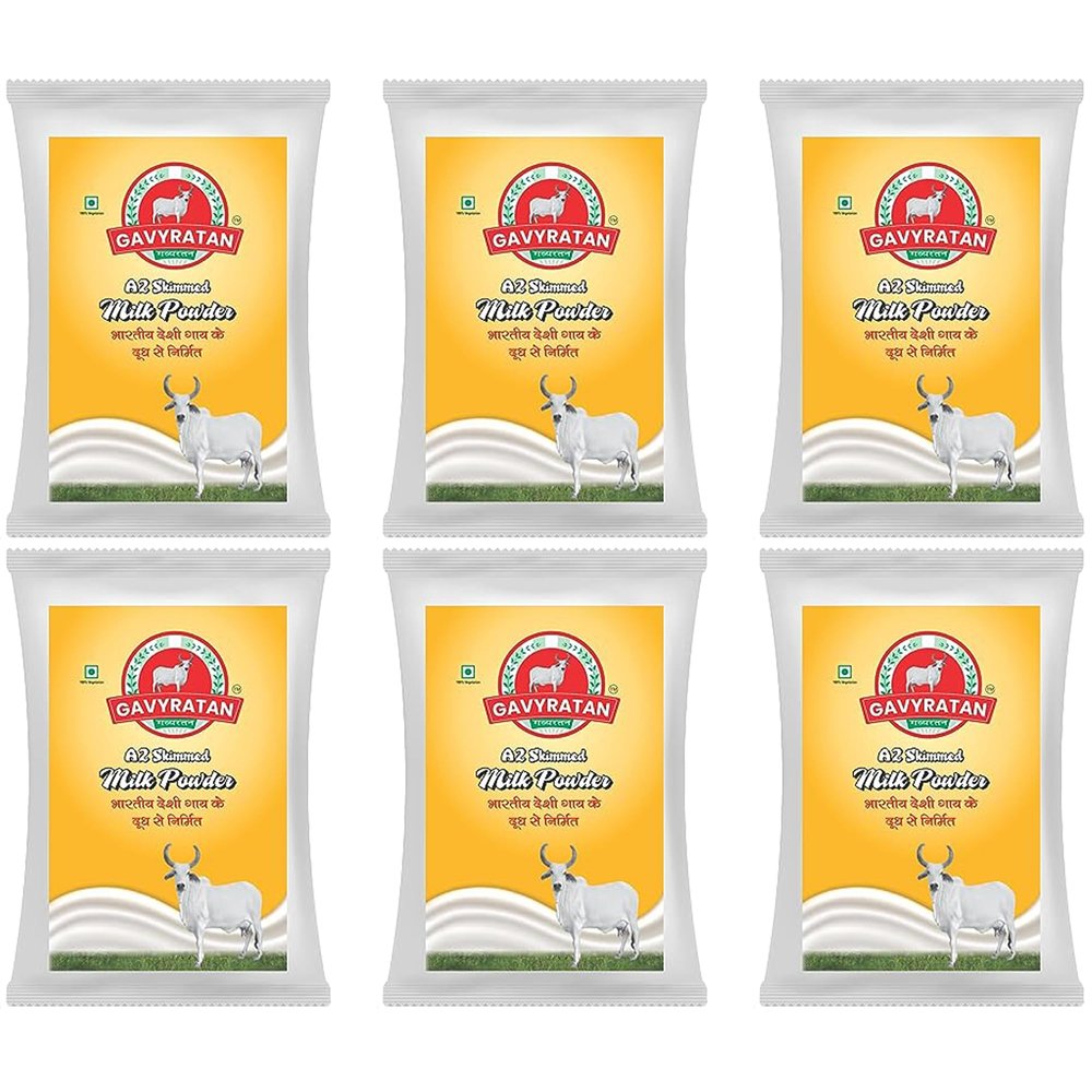 GAVYRATAN Pure & Premium Skimmed Milk Powder with Extra Protein 500Gm | Perfect for Making Tea & Coffee (Pack of 6)