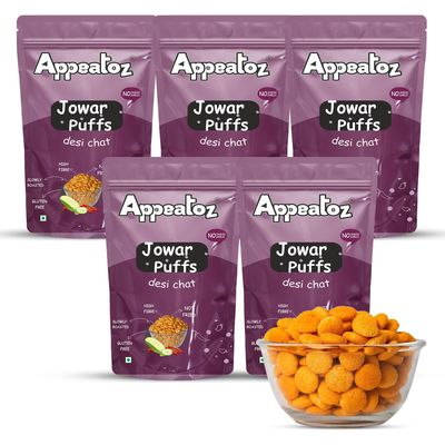 Appeatoz Jowar Puffs - Desi Chat | Roasted, Not Fried | Gluten-Free & High Protein | No Added Sugar | Healthy Snack for Kids & Adults | Sorghum-Based | Baked Grain Snack | Pack of 5