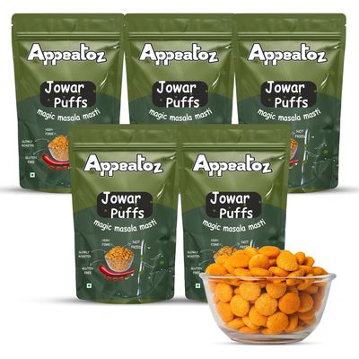 Appeatoz Jowar Puffs - Magic Masala | Roasted, Not Fried | Gluten-Free & High Protein | No Added Sugar | Healthy Baked Snack for Kids & Adults | Sorghum-Based | Crunchy Snack (Pack of 5)