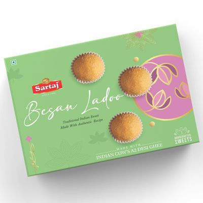Sartaj Besan Ladoo, 500g Pack | Indian Mithai Laddu Sweets | Best Gift for Holi | Natural, Pure Ingredients