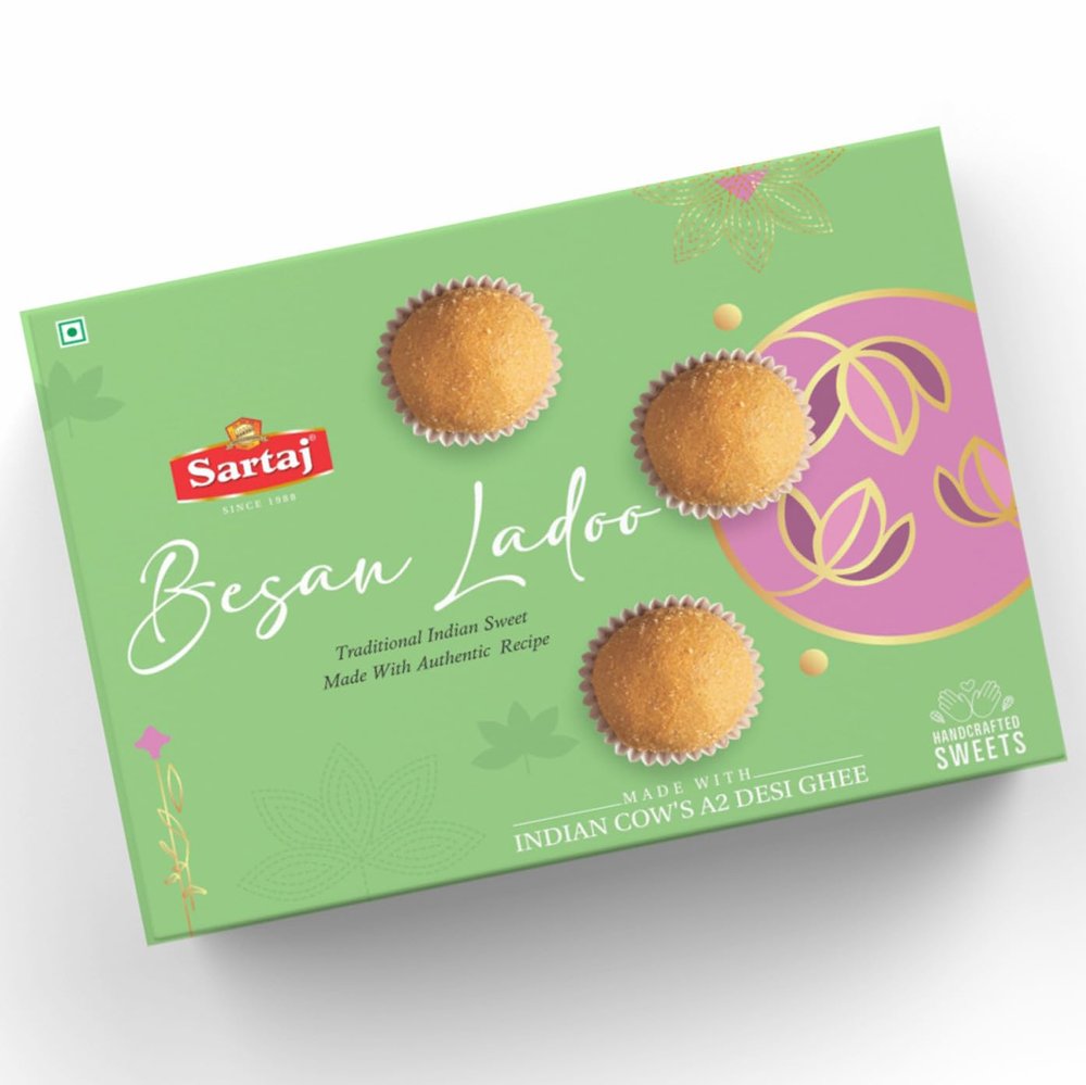 Sartaj Besan Ladoo, 500g Pack | Indian Mithai Laddu Sweets | Best Gift for Holi | Natural, Pure Ingredients