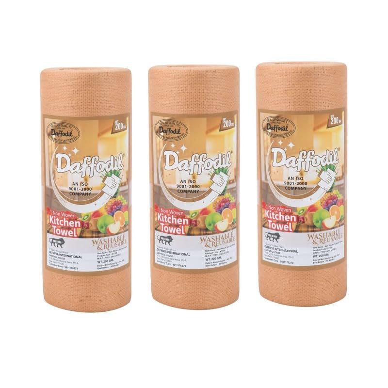 DAFFODIL Non Woven Reusable Kitchen Towels Ultra-Absorbent Kitchen Roll, Ideal for Heavy Duty Cleaning, Durable and Reusable Kitchen Towel Roll, Pack of 2 (80 Pulls per Roll, 240 Sheets Total)
