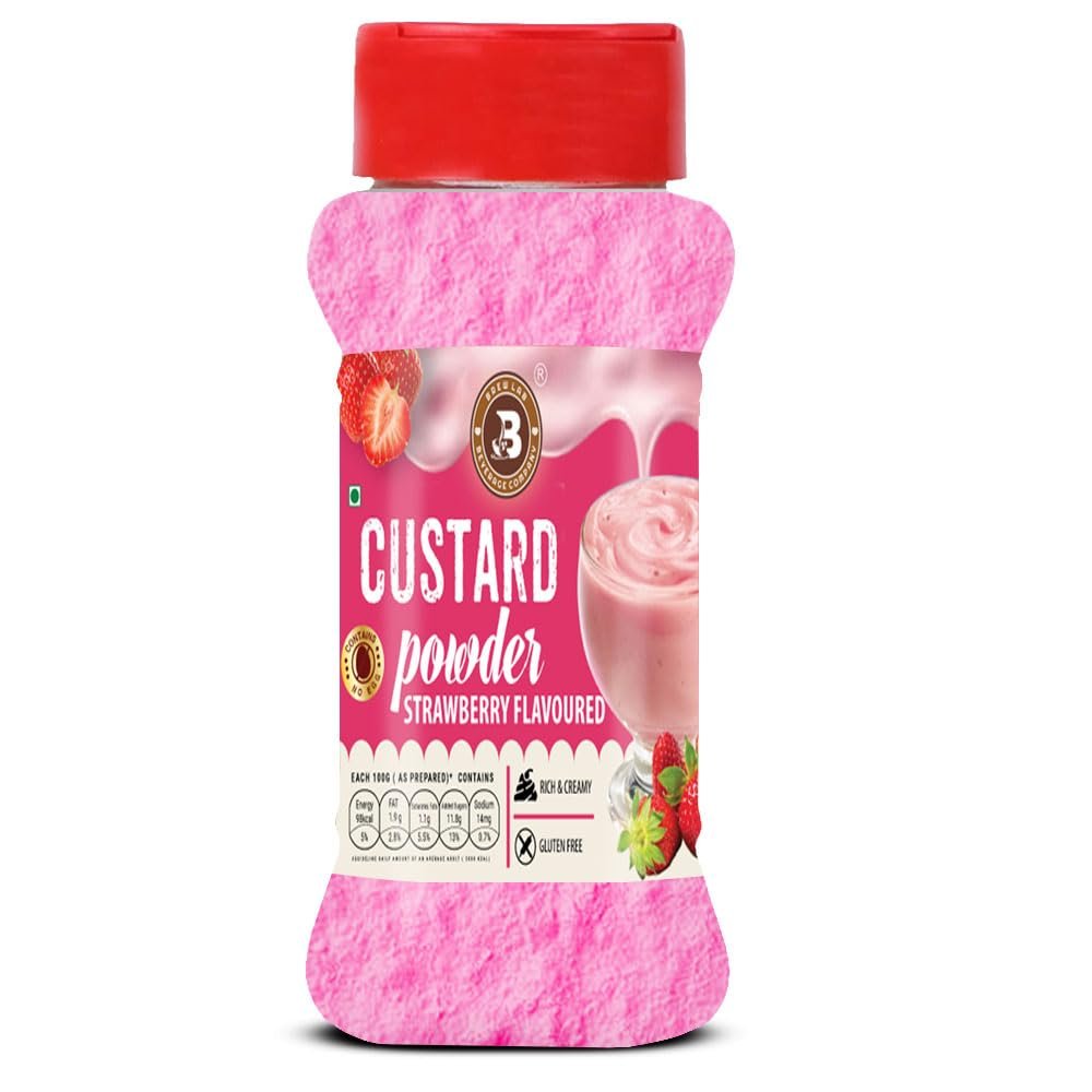 Brew Lab Rich & Creamy Strawberry Flavour Custard Powder | Good Source Of Energy | 100 g