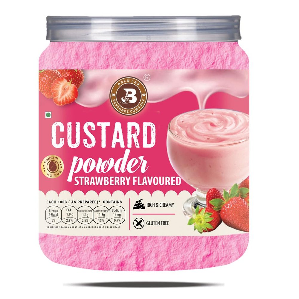 Brew Lab Strawberry Flavour Custard Powder | Good Source Of Energy | Rich & Creamy Texture Easy To Prepare | 250 g