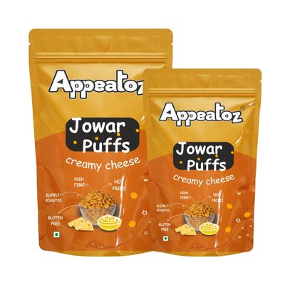 Appeatoz Jowar Puff - Creamy Cheese | Slow Roasted Millet Snack | Gluten-Free | No Transfat | No Added Sugar | Crispy Healthy Snack for Travel, Movie Time, Picnic | Cheesy Baked Snack | Pack of 2