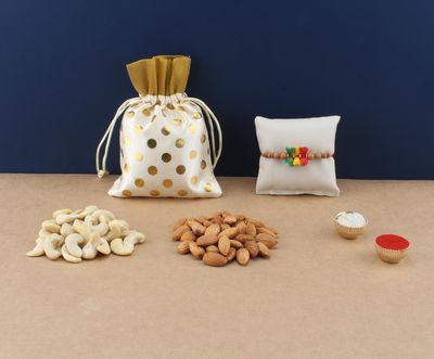 SFU E Com Rakhi With Dry Fruit Potli For Rakshabandhan Gift | Dry Fruit Gift Potli For Brother | Dry Fruits Gift Potli | Rakhi With Dryfruits | 022