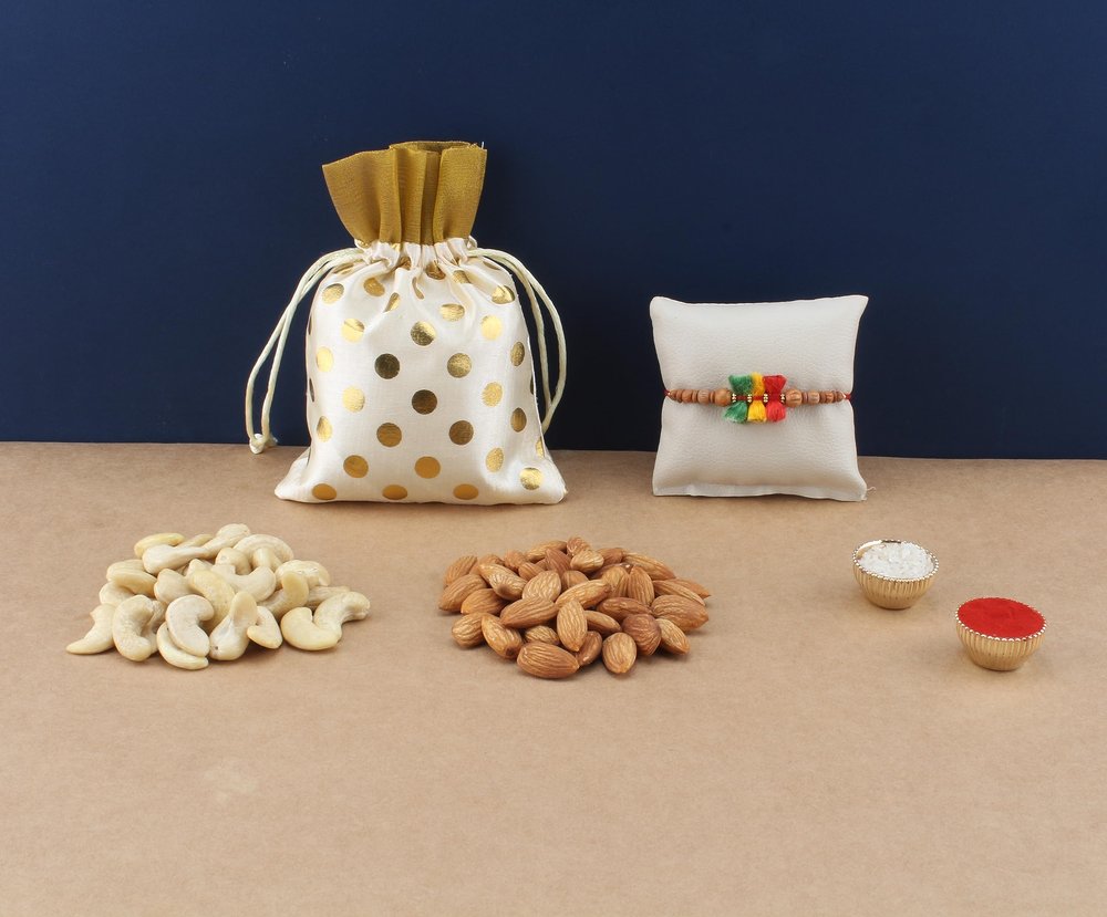 SFU E Com Rakhi With Dry Fruit Potli For Rakshabandhan Gift | Dry Fruit Gift Potli For Brother | Dry Fruits Gift Potli | Rakhi With Dryfruits | 022