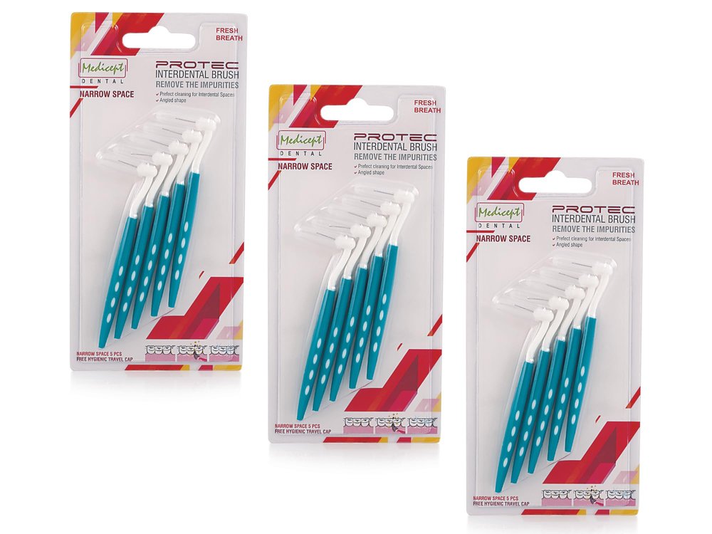 Medicept PROTEC Angled Interdental Brush NARROW Space (GREEN)- Pack of 3
