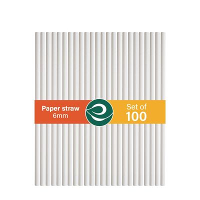ECO SOUL [6 mm, 100 Count] Biodegradable Paper Straws | Eco-Friendly Compostable Sustainable Disposable Drinking Straws | Cocktail Cold Drink Juice Non-Bendable White Straws (Regular)