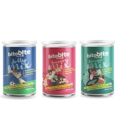 BitoBite Combo Pack of Trail Mix - Jolly Mix/Omega Mix/Savoury Mix (150 G Each)