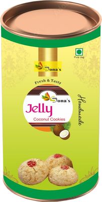 Sona's Handmade Pure Ghee Jelly Coconut Biscuit | Jelly Coconut Cookies | Eggless Biscuits The Perfect Tea & Coffee Snack - 200g (Pack of 1)