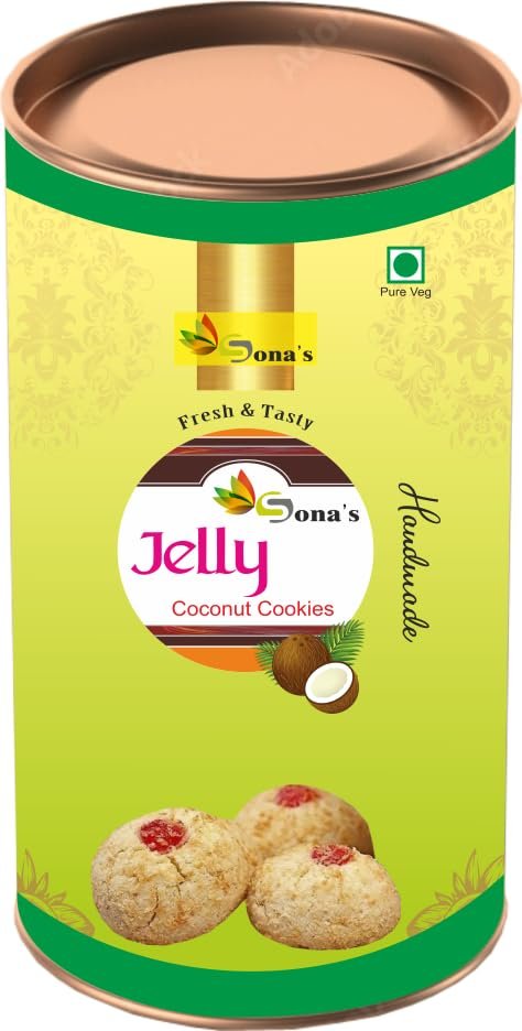 Sona's Handmade Pure Ghee Jelly Coconut Biscuit | Jelly Coconut Cookies | Eggless Biscuits The Perfect Tea & Coffee Snack - 200g (Pack of 1)