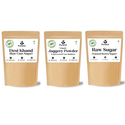 Puranic ORGANIC Desi Khand 900g (Combo 2700g)| Jaggery Powder Organic 900g | Organic Raw Sugar 900g
