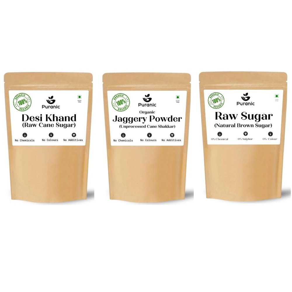 Puranic ORGANIC Desi Khand 900g (Combo 2700g)| Jaggery Powder Organic 900g | Organic Raw Sugar 900g