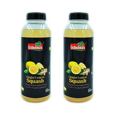 Grandmas Ginger Lemon Squash | 500 ml | Pack of 2 | Natural and Healthy Fruit Syrup | Crush