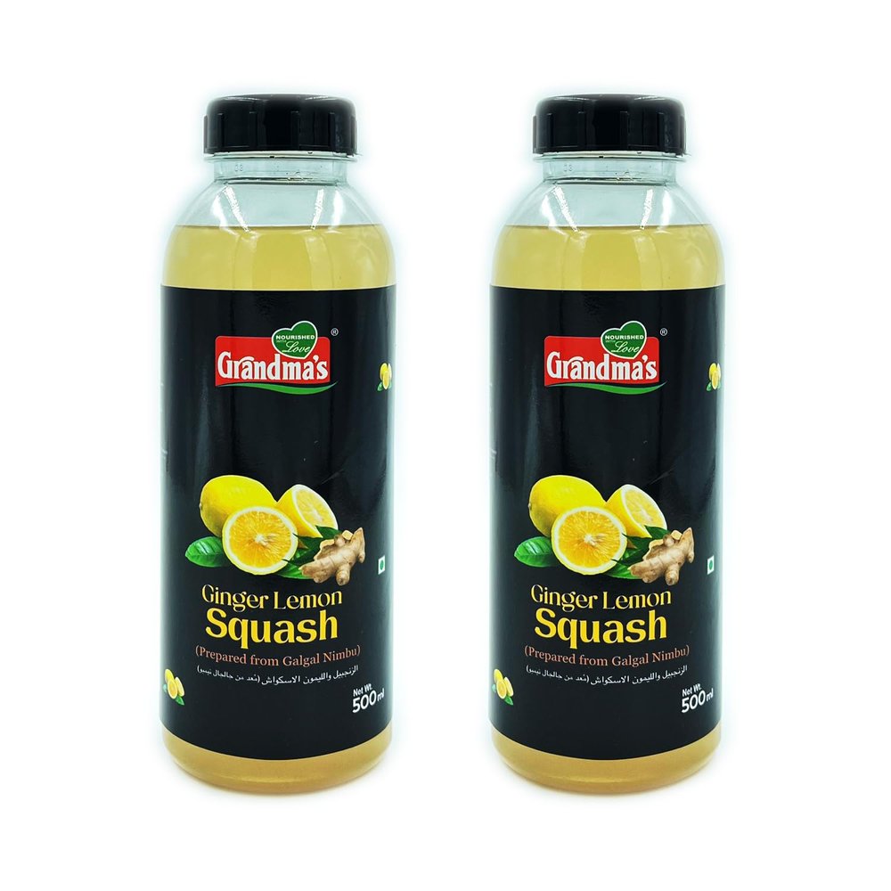 Grandmas Ginger Lemon Squash | 500 ml | Pack of 2 | Natural and Healthy Fruit Syrup | Crush