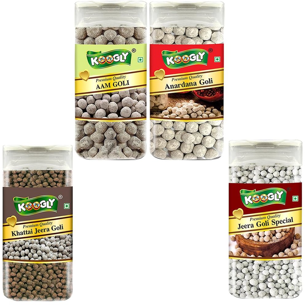 KOOGLY ANARDANA GOLI + AAM GOLI + KHATTI JEERA GOLI + JEERA GOLI S. - HEALTHY DIGESTIVE | Digestive & Tasty Mouth Freshener | Hygienically Packed Traditional Pachak