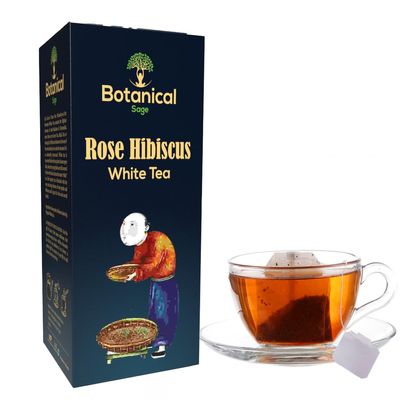 Botanical Sage- Rose Hibiscus White Tea 15 Pyramid Tea Bags | Selected | Luxury Tea | Himalayan White tea with Rose Petals Hibiscus & Rose hip