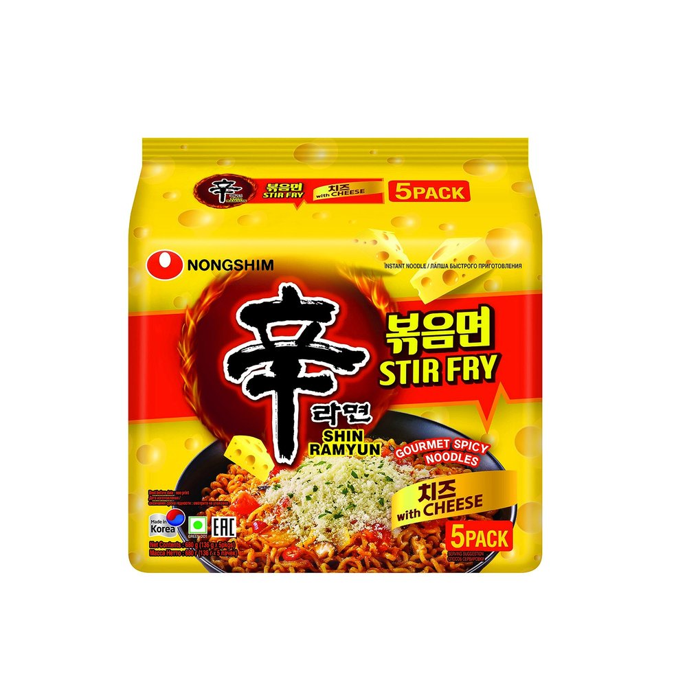 Nongshim Shin Ramyun Stir Fry Gourmet Spicy Noodles With Cheese, 24 Oz 680 G, 5 Pack