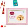 Kaameri Bazaar Rakhi for Brother and bhabhi combo with Sweets - Rakhi and lumba with soan papdi Gift Pack Greeting Card and Roli Chawal - Rakhi Gift for Brother and bhabhi - Pachi Red Rakhi view 1