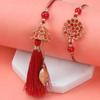 Kaameri Bazaar Rakhi for Brother and bhabhi combo with Sweets - Rakhi and lumba with soan papdi Gift Pack Greeting Card and Roli Chawal - Rakhi Gift for Brother and bhabhi - Pachi Red Rakhi view 3