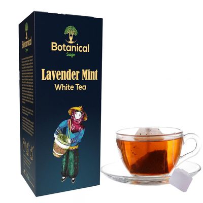 Botanical Sage- Lavender Mint White Tea 30 Pyramid Tea Bags | Selected | Luxury Tea | Himalayan White tea with French Lavender & Mint leaves