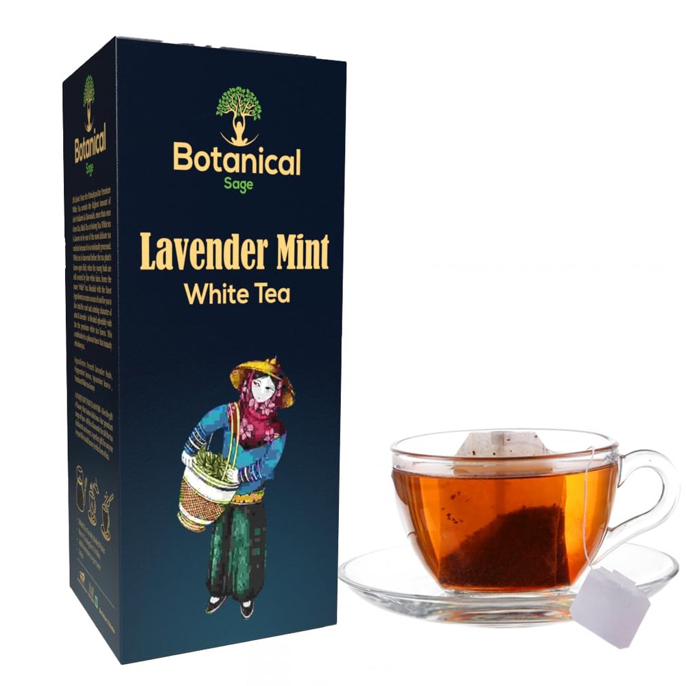 Botanical Sage- Lavender Mint White Tea 30 Pyramid Tea Bags | Selected | Luxury Tea | Himalayan White tea with French Lavender & Mint leaves