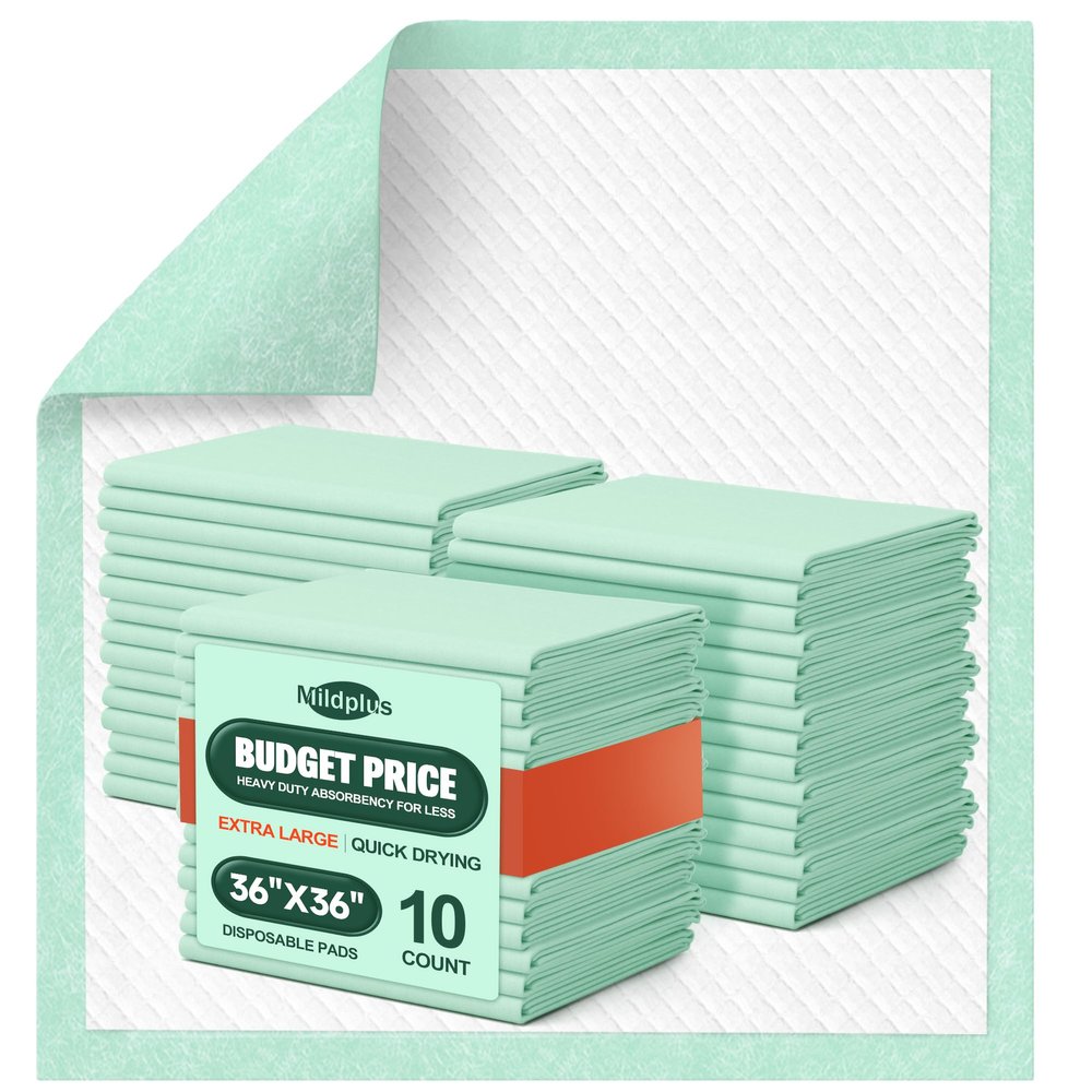 MILDPLUS Disposable Bed Pads 36'' X 36'' Heavy Duty Underpads Extra Large Incontinence Pads for Unisex Adult, Senior, Kids and Pet (10 Count)