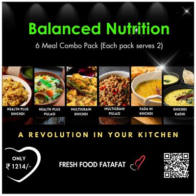 Combo Balanced Meal Pack (6+1) IN ONE-(Each Pack serves 2 people) (Ready to Cook )(Fresh Food Fatafat), Healthplus Khichdi,Healthplus, Pulao, Multigrain Khichdi,Multigrain Pulao, Fada Ni Khichdi,Classic Khichdi Kadhi combo (2)