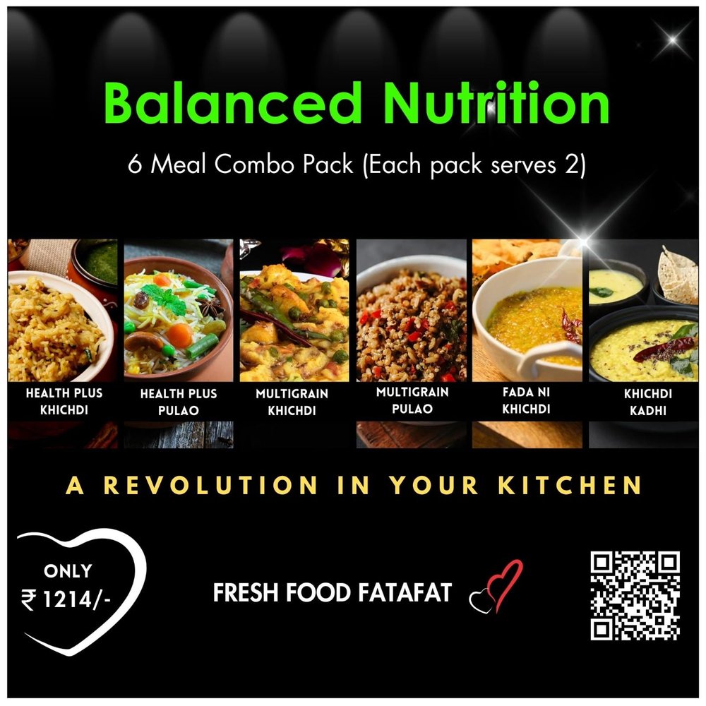 Combo Balanced Meal Pack (6+1) IN ONE-(Each Pack serves 2 people) (Ready to Cook )(Fresh Food Fatafat), Healthplus Khichdi,Healthplus, Pulao, Multigrain Khichdi,Multigrain Pulao, Fada Ni Khichdi,Classic Khichdi Kadhi combo (2)