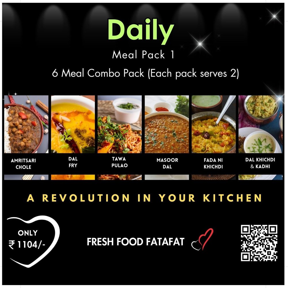 Combo Daily Cooking Made Easy Pack 2- SIngles & Working Couples Special (6 IN ONE)(Each Pack serves average 4)(Ready to Cook)(Fresh Food Fatafat) Punjabi Rajma,Homestyle Dal, Moong Dal, Veg Pulao,Bisibella Bhaath,Classic Khichdi & Kadhi