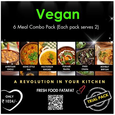Combo Pack Vegan (6 in ONE)(Each Pack Serves Average 4 People)(Ready to Cook)(Fresh Food Fatafat) Homestyle Dal ,Multigrain Khichdi,Amritsari Chole,Punjabi Rajma,Pindi Chana,Bombay Biryani