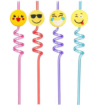 MobFest 8 Pcs Spiral/Curly Durable Eco-Friendly Smoothie Reusable Drinking Straw for Juice, Sof Drink, Straw for Party Decorations for Kids Girls| Multicolor, Smiley Design (2)