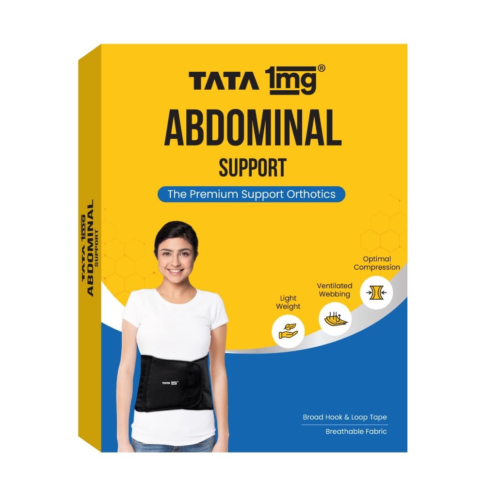 1MG Tata Abdominal Belt Black, Abdominal Support for post Delivery, Slimming Waist, and Lower Back Pain, (Suitable for both sizes L and XL;38-46inches)
