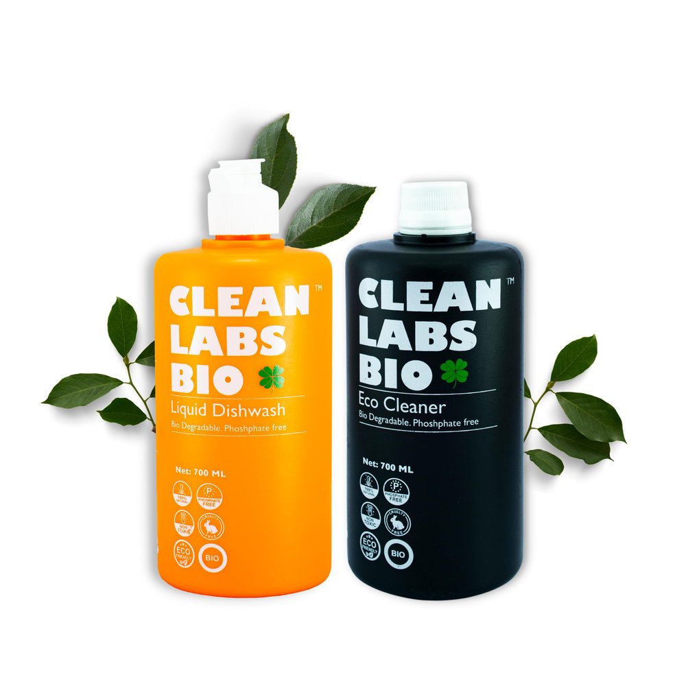 Clean Labs Bio Liquid Dishwash & Eco-Cleaner | 700 ml (Pack of 2) | 100% Biodegradable | Plant based surfactants | Natural enzymes | No Chemicals | Long Lasting | Leaves no residue