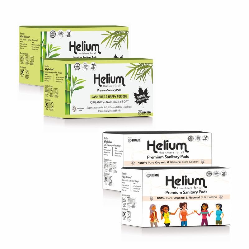 CHESTA FORMULATION New Helium 96 Bamboo + Organic Soft Cotton Sanitary Pad For Women | Regular & Heavy Flow Pads Pure Cotton 100% Rash-Free-Periods Full-Day & Full-Night (Bamboo 48 R + Organic 48 H)