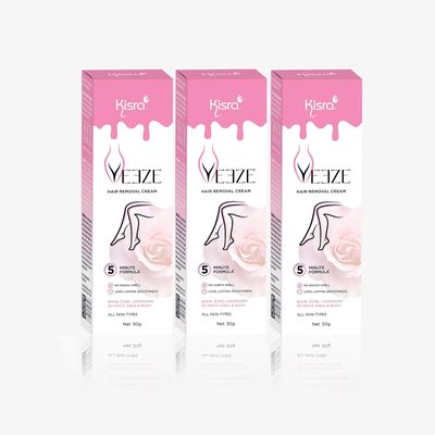 Kisra Veeze Hair Removal Cream with No Ammonia Smell | Men & Women Ideal for Bikini Line, Underarms, Intimate Areas, Legs & Arms | 3X Long Lasting Smoothness* | All Skin Types (3 X 50gm)